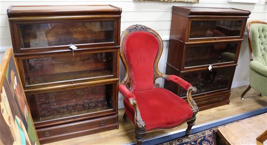 A pair of Globe Wernicke mahogany three-tier bookcases w.86.5cm